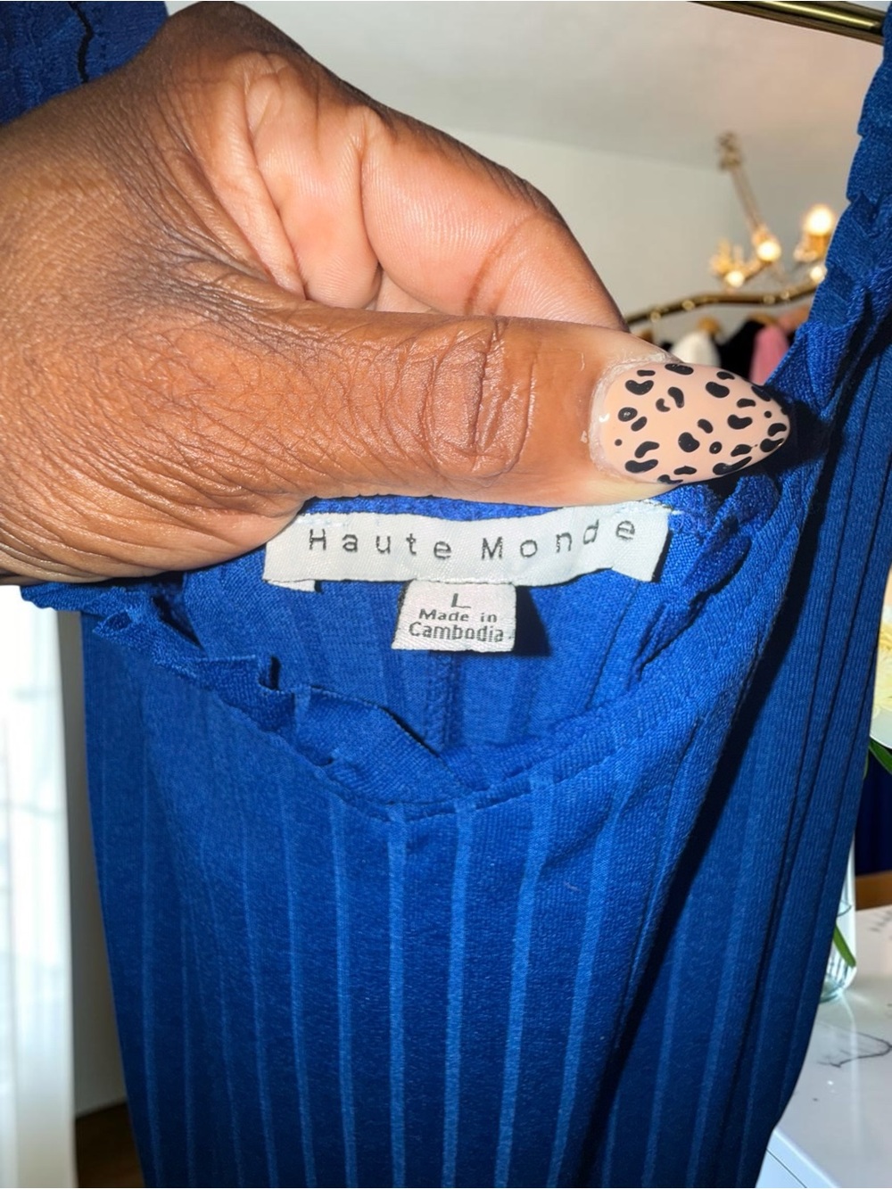 Haute Monde Cobalt Blue Ribbed Bodycon Knit V-Neck Maxi Dress - Picture 4 of 8
